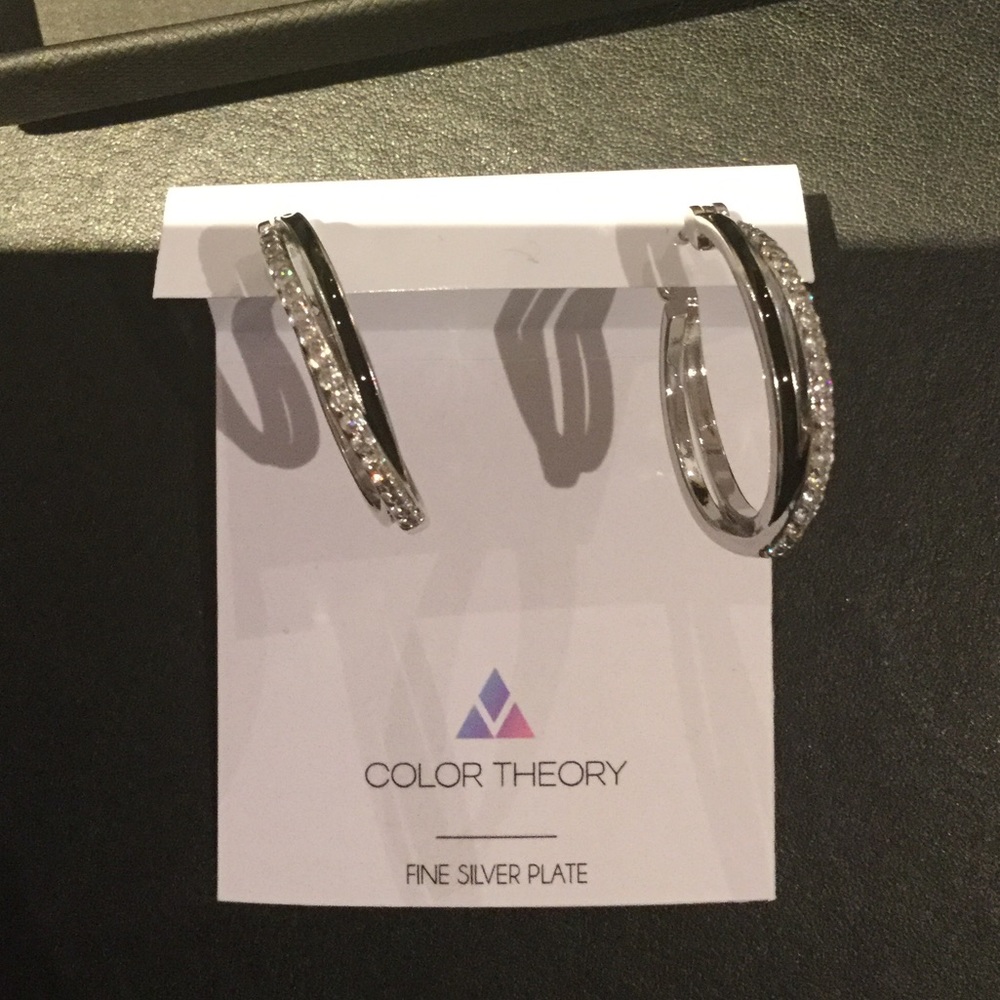 Color Theory Silver Plated CZ & Black Enamel Hoops